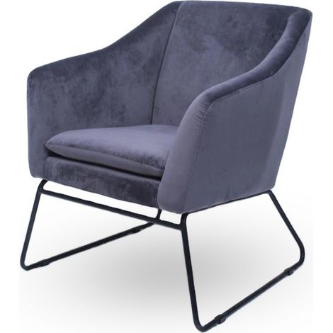 MEUBLER DESIGN Fauteuil En Velours Et Métal Noir Zadig - Velours Gris, Métal, Mousse polyéthylène, Style Contemporain, 73 x 69 x 84 cm (1/2)