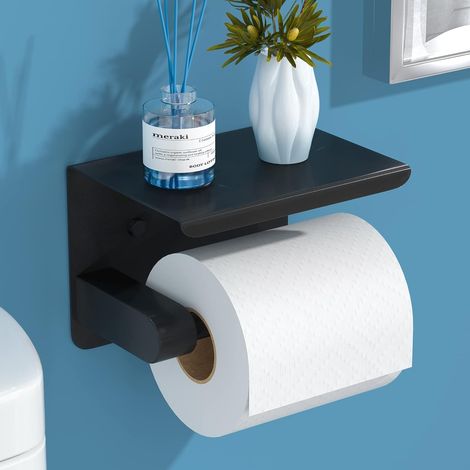 (Noir) Porte Papier Toilette, Support Papier Toilette, Porte Papier Toilette Mural, Porte Rouleau Papier Toilette, Range Papier Toilette, Accroche Papier Toilette (1/5)
