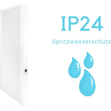 Elektroheizung areo bano hohe Flächenspeicherheizung 1500 Watt - hohe IP24 Flächenspeicherheizungs fürs Bad - digitales Thermostat mit LCD-Display - Option zur Appsteuerung von eVARMO (1/5)