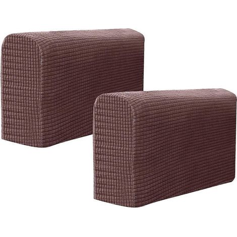 Lot de 2 housses élastiques universelles pour accoudoirs de canapé, serviettes latérales simples, tissu de protection pour la maison et le bureau (café foncé)-451620cm (1/4)