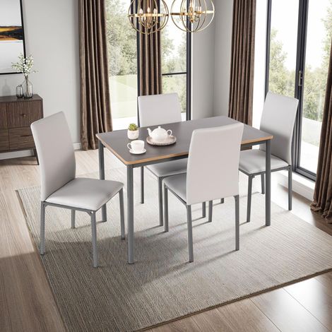 Ensemble table grise + 4 chaises en PU gris clair - MIRLEY