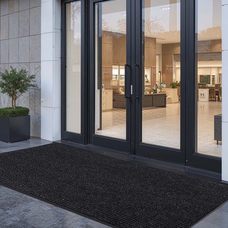 VEVOR Tapis deEntree, 305 x 91,4 cm, Paillasson Exterieur Interieur Elegant Raye, avec Envers Antiderapant PVC, Resistant Lavable, Attrape Poussiere, Tapis de Porte pour Couloir, Balcon, Garage, Gris