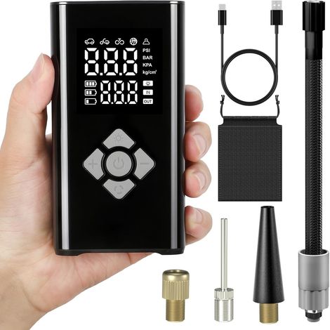 Elektrischer Reifenfüller (150 PSI), Fahrradpumpe mit automatischer Abschaltung und LED-Licht, 7,4 V, 4000 mAh, tragbar, für Autos, Motorräder, Fahrräder, E-Bikes und Bälle, USB-C-Ladeanschluss