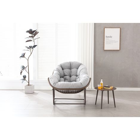 Poltrona a dondolo da esterno a uovo in rattan con cuscino spesso 78x106x90 cm grigio (1/5)