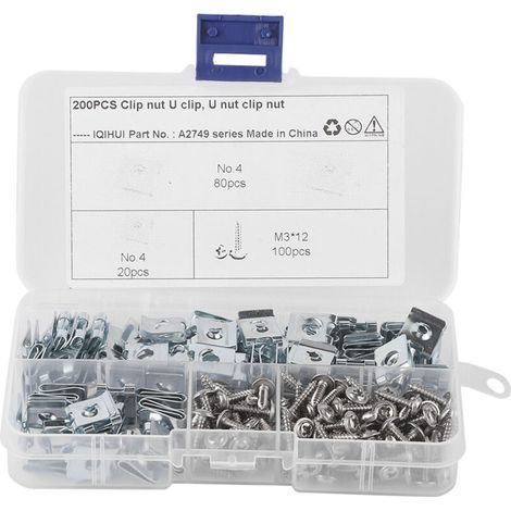 U-Type Clipsu nuttsu 200pcs Set Manganese Steel Uclips with Self-Tapping Screws Assortment for Securing Wares for Motor Vehicles - High Elasticity and Hardness (1/5)