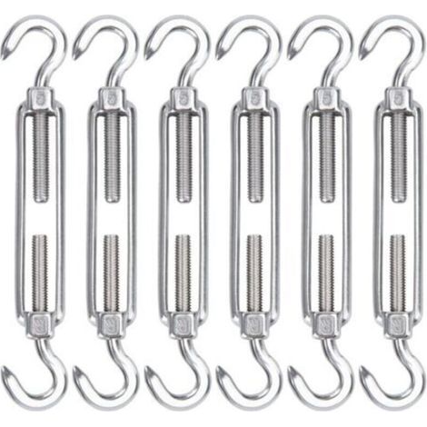 M5 Tendeur Cable Acier Inoxydable, Lot de 6 Tendeur de Fil Crochet et Crochet Réglable Heavy Duty Tension Hook & Hook pour Corde Cable Fil à Linge, Grillagefor Sun Shade Installation