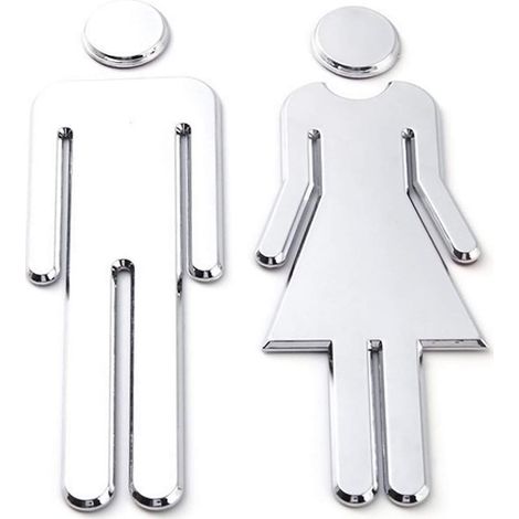 2 Stickers Toilettes,12x4cm,Symboles Homme Femme,Plastique ABS,Galvanisé,Facile à Coller,Portes WC (1/5)