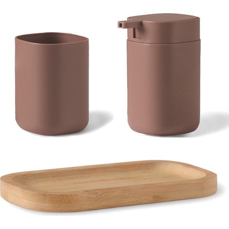Set accessori bagno 3 pz mocha con vassoio in bambù - Taki (1/5)