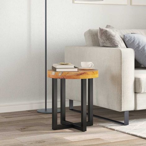 Table basse-Table Salon-Table d'appoint 40x45 cm Bois de teck massif et polyrésine 551082 (1/5)