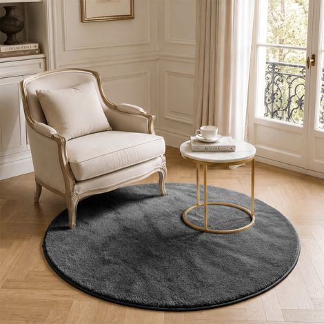 Tapis de salon poils ras doux antiderapant ф120cm uni anthracite (1/5)