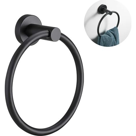 Soporte para toalla de acero inoxidable sin perforar con base circular negra (1/5)