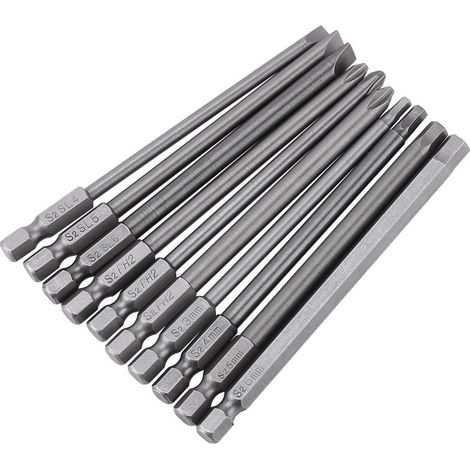 Jeu de 10 tournevis magnétiques longs à tige hexagonale de 1/4 pouce, 100 mm (tête fendue + cruciforme + hexagonale) (1/5)