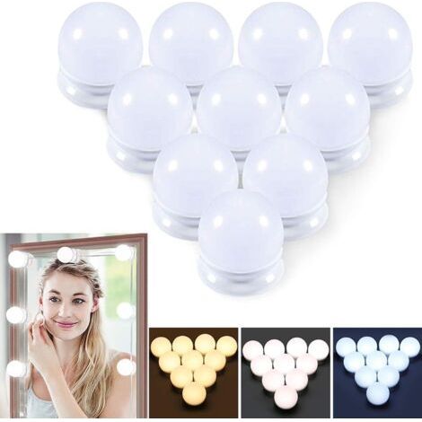 Kit de Lumières LED de Miroir de Vanité USB Alimenté Style Hollywood, 3 Modes de Couleur et 10 Luminosité Réglable, pour DIY Maquillage Table Salle de Bains Vestiaire (Aucun Miroir et Chargeur USB) (1/5)