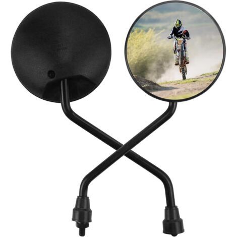 Specchietti retrovisori per manubrio moto – Compatibili con scooter, ciclomotori, quad, biciclette e altro ancora – 1 paio, neri, forma rotonda (1/4)