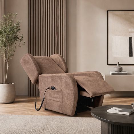 Poltrona Alzapersona Lift 2 Motori con Roller Bar e Tessuto Antimacchia Cappuccino – Comfort e Autonomia Quotidiana (1/5)