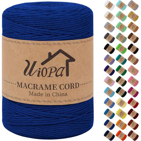 Corde Macramé 3mm x 300m Fil Macrame Coton Naturel Ficelle Cordelette Couture Bricolage Cordon pour Macrame Mural, Porte Plante Mural, Decoration Mariage, Rideau, Emballage Cadeau (Bleu) (1/5)
