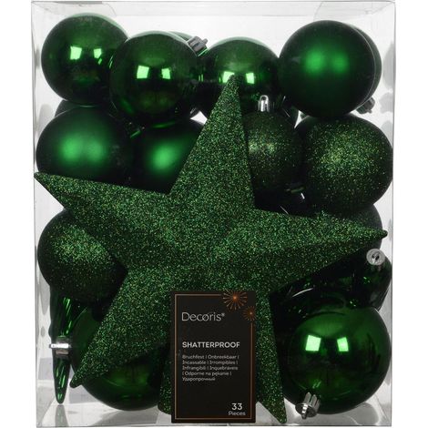 Set 33 palline di natale infrangibili mix finiture D 8 cm verde brillante Peraga Christmas