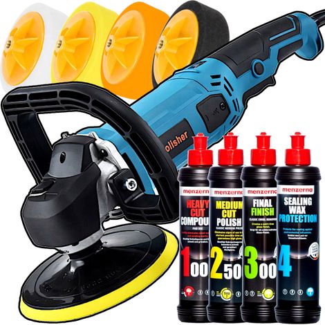 Pulidora de coches rotativa potente de 2900 W + cera en pasta Menzerna + esponjas (1/5)