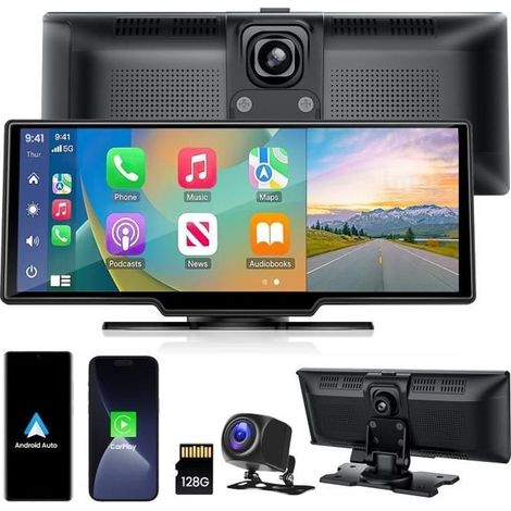 10.26 Pouces écran Voiture sans Fil Carplay Android Auto Radio Dashcam 1080P Caméra de Recul Apple CarPlay Autoradio pour Voiture (1/4)