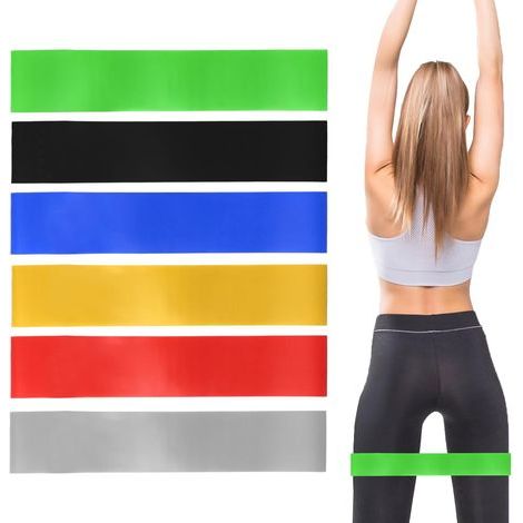 Conjunto de 6 bandas de resistencia para ejercicio para hombres y mujeres, bandas de ejercicio con 6 niveles, bandas elásticas, bandas de resistencia para yoga, pilates, gimnasio en casa para mujeres  (1/5)