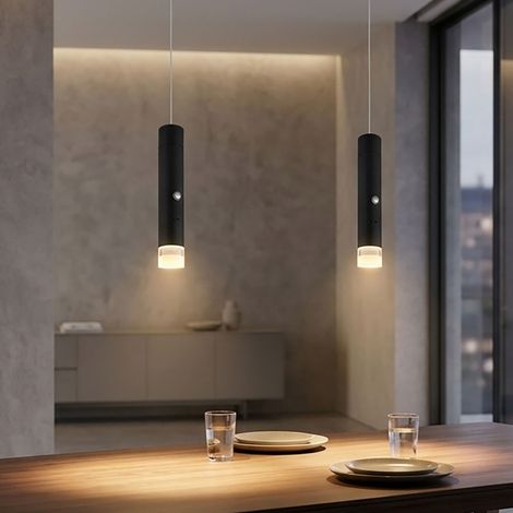 2x LED Hängeleuchte Pendelleuchte Wohnzimmerlampe 2-flammig Schwarz Metall H 120 cm (1/5)
