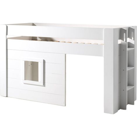 Lit Enfant Cabane & Rideaux "Noah" 90x200cm Blanc (1/4)