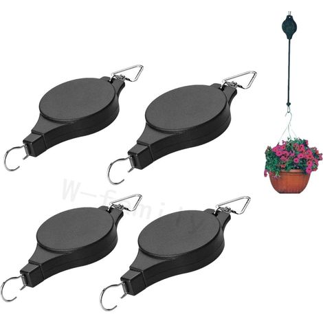 4PCS Poulie rétractable pour plantes, crochet pour panier à fleurs suspendu, pour paniers de jardin, pots de fleurs et mangeoires d'oiseaux (1/5)