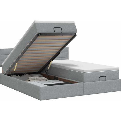 Cama otomana con colchón con cabecera 2 pcs Gris Claro Tela vidaXL (1/5)