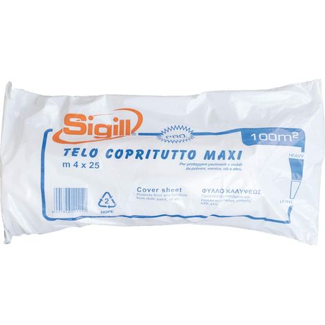 Sigill - Telo Copritutto in Rotolo, 950 gr, Dimensione 4x25 metri, Telo Protettivo in Polietilene ad Alta Resistenza, Per Imbiancatura, Arredi, Veicoli e Ampie Superfici, Uso Intensivo e Professionale