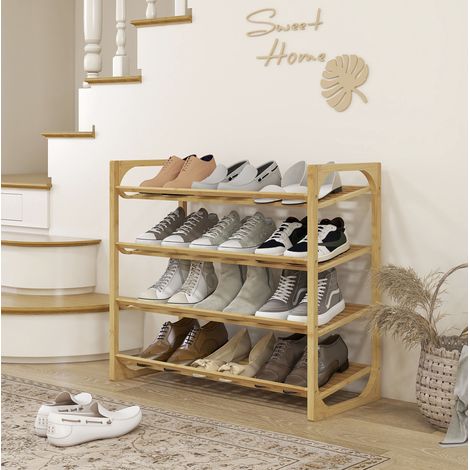 CHICFURN Scarpiera in bambù 76 x 33 x 67 cm naturale a 4 ripiani per ingresso (1/5)