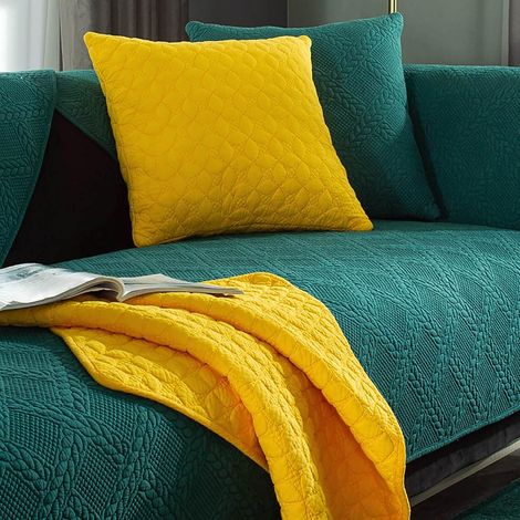 Sectional Sofa Throw For Pets,L Shape Jacquard Sofa Cover Loveseat Cover,Anti-Slip Sofa Cover Reversible Furniture Protection Cover-Green 110x110cm (1/5)