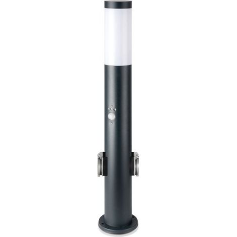 V-TAC paletto piantana portalampada E27 60cm da giardino con 2 prese schuko e sensore movimento colore grigio IP44 - 8976