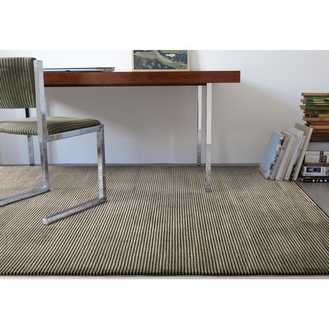 Kuza Plain Stripe Soft Silky Velvety Modern Rug in Khaki 160 x 230 cm Large