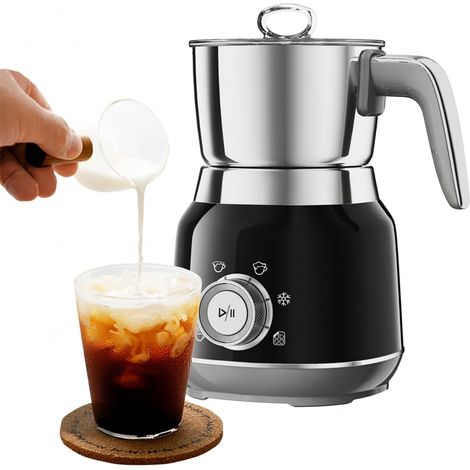 Electric milk frother with multiple settings, temperature control 45–65°C, detachable design for hot and room-temperature foam (1/5)