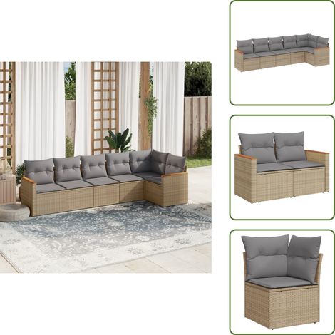 The Living Store Salon de jardin avec coussins 6pcs mélange beige résine tressée - Ensemble Salon De Jardin - Mobilier De Jardin - Salon Extérieur - Canapé Jardin - Chaise Lounge