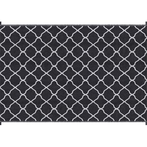 Reversible Outdoor Mat with Carry Bag and Ground Stakes, Perfect for Garden, RV, Picnic, Beach, and Camping 182x274cm Black