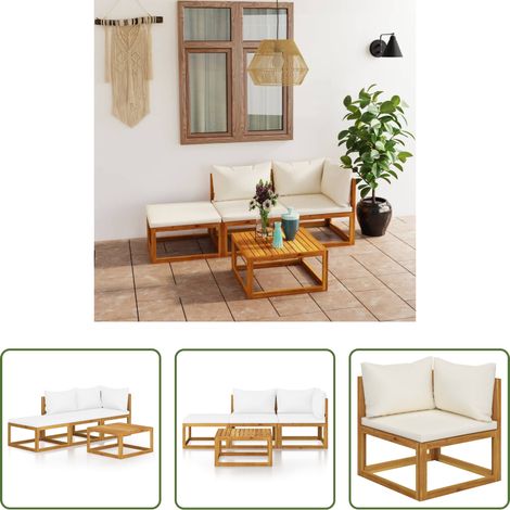 vidaXL Akazienholz - 4-tlg. Garten-Lounge-Set mit Auflagen Creme Massivholz Akazie (1/5)