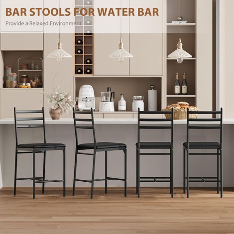 Lot de 4 Chaises de Bar Rétro‑Moderne Similicuir Noir‑Café Doré (1/5)
