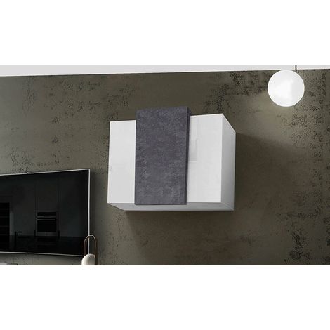 Dmora Armoire murale, Made in Italy, avec 3 portes, Meuble de salon suspendu, 90x38h66 cm, couleur Blanc Brillant et Gris Frêne, avec emballage renforcé (1/4)