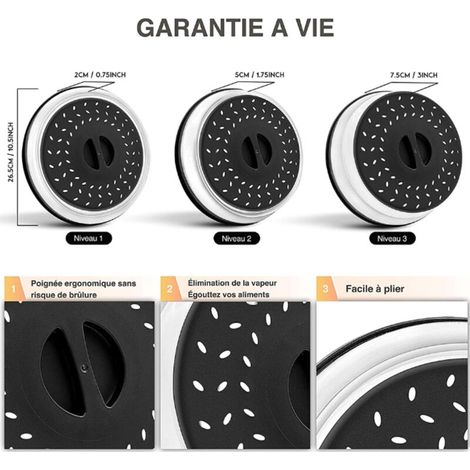1 Pièce Cloche Micro Ondes-sans BPA -Couvercle Micro-Ondes 3en1-Cloche pour Micro Onde Retractable Anti Vapeur et Fonction Passoire-Accessoire Lave Vaisselle (1/3)