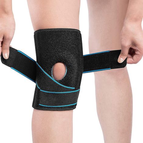 Genouillère de soutien avec rotule ouverte, coussinets en gel, stabilisateurs latéraux, réglable et respirante. (1/5)