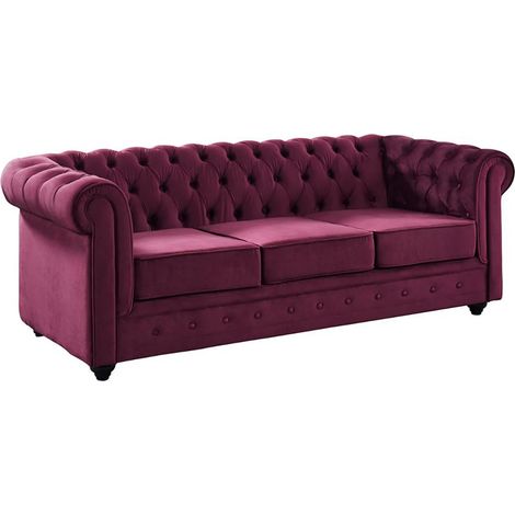Divano CHESTERFIELD 3 posti in velluto Porpora