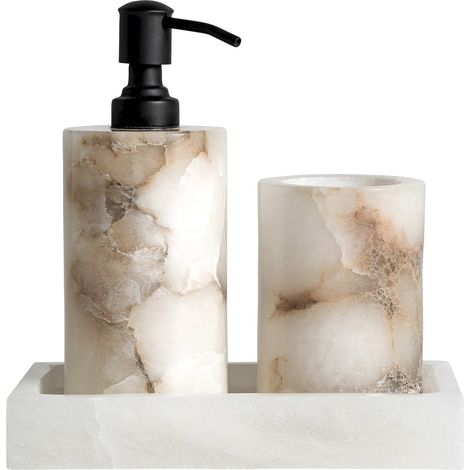 Set de salle de bain en marbre clair - beige clair marbré (1/5)