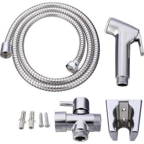 Kit d'hygiène pour toilettes. Robinet 3 voies + douchette ABS + flexible de 1,5 m + support (1/4)