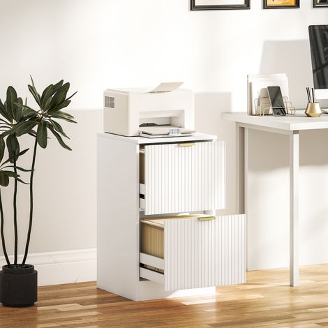 Cajonera de Escritorio con 2 Cajones Frentes Acanalados Mueble Archivador para Tamaño A4 o Carta 40x40x71 cm Blanco (1/5)
