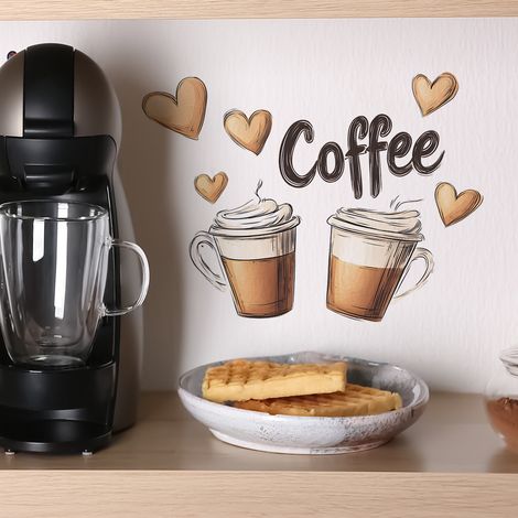 Lntyq Sticker mural décoratif pour cuisine et salle à manger Motif tasse de café et cœur (1/5)