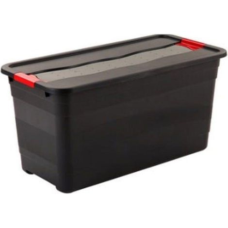 keeeper Transport Box with Lid, Extra Strong, Sliding Closure, 79.5x39.5x40 cm, 83 Litre, Eckhart, Graphite Grey