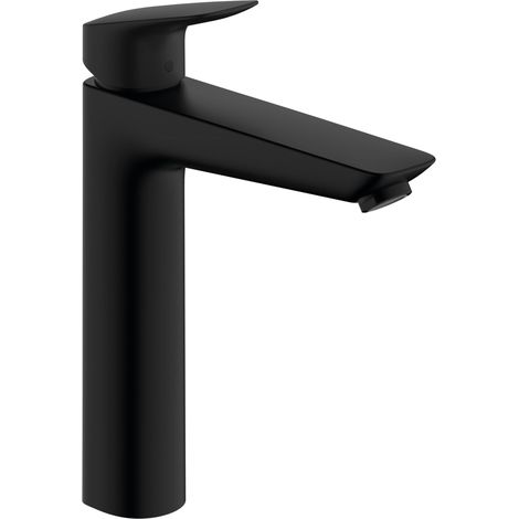 Mitigeur de lavabo sans tirette ni vidage, Robinet de salle de bain avec hauteur sous bec 190 mm, économie d'eau, Noir mat (1/5)