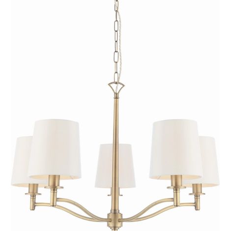 Endon Ortona - Ciondolo multibraccio a 5 luci in ottone antico opaco, finta seta bianca vintage, E14