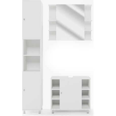 Conjunto de muebles de baño Fynn, Blanco, 3 partes, con mueble alto, Vicco